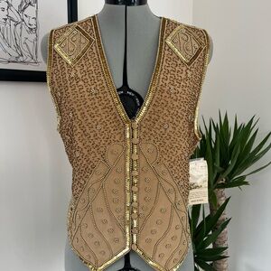Vintage Silk Beaded Gold Vest NWT